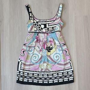 Single Dress Black White Pink Patterned Dress Empire Waist Med Y2K Abstract Silk